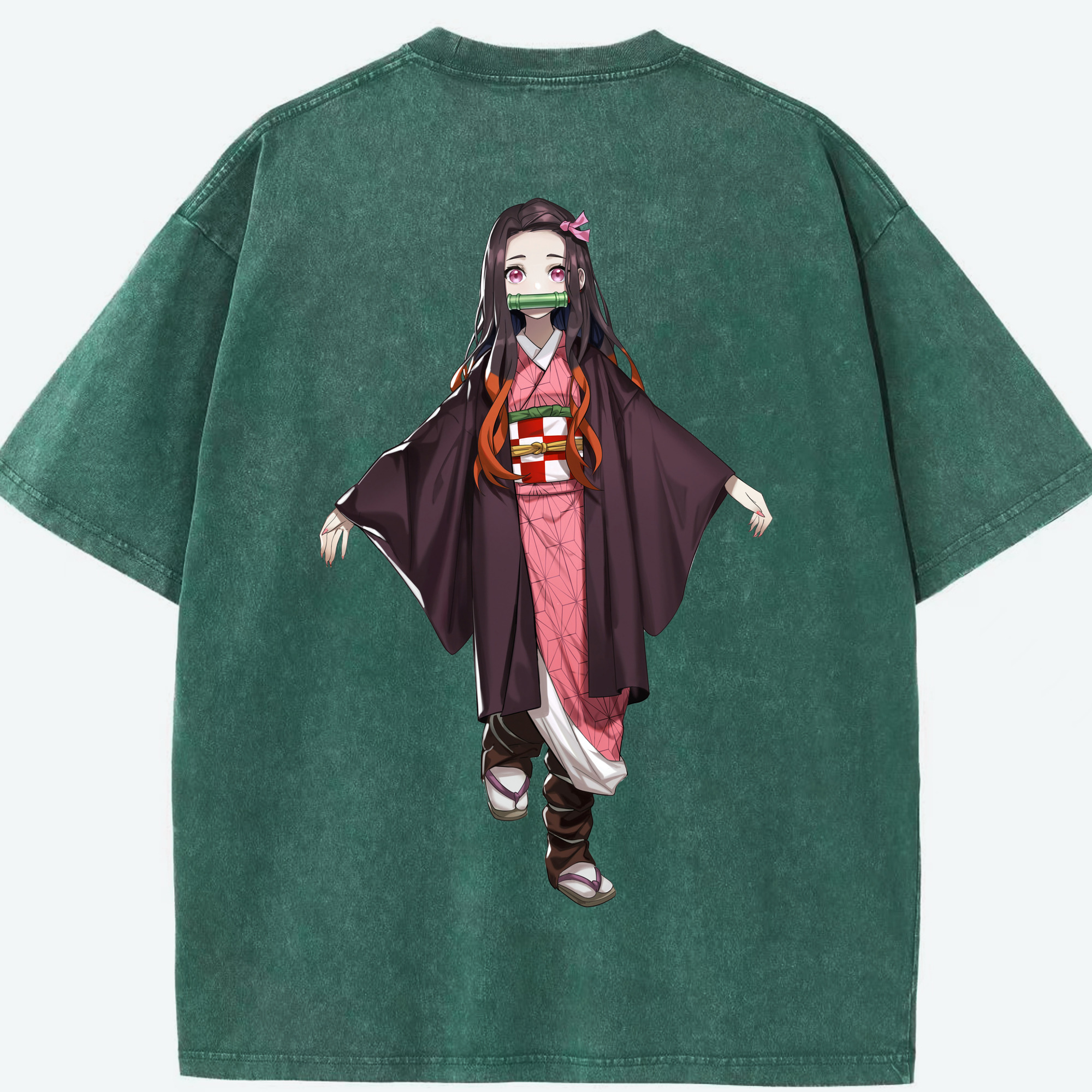 （画像用） 鬼滅の刃（きめつのやいば）竈門 禰󠄀豆子／かまど ねずこ Kamado Nezuko 綿100% ヴィンテージ風 半袖Tシャツ（背面プリント）